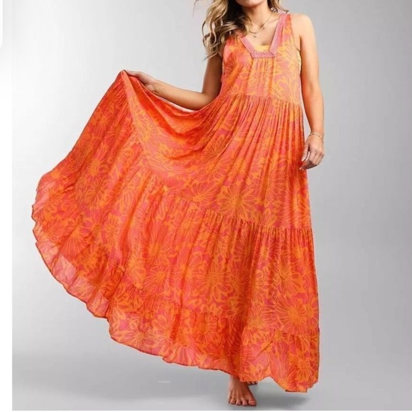 Free People Imtimately Tiers For You Boho Floral Maxi Orange. Size: M. NWT - Picture 13 of 13
